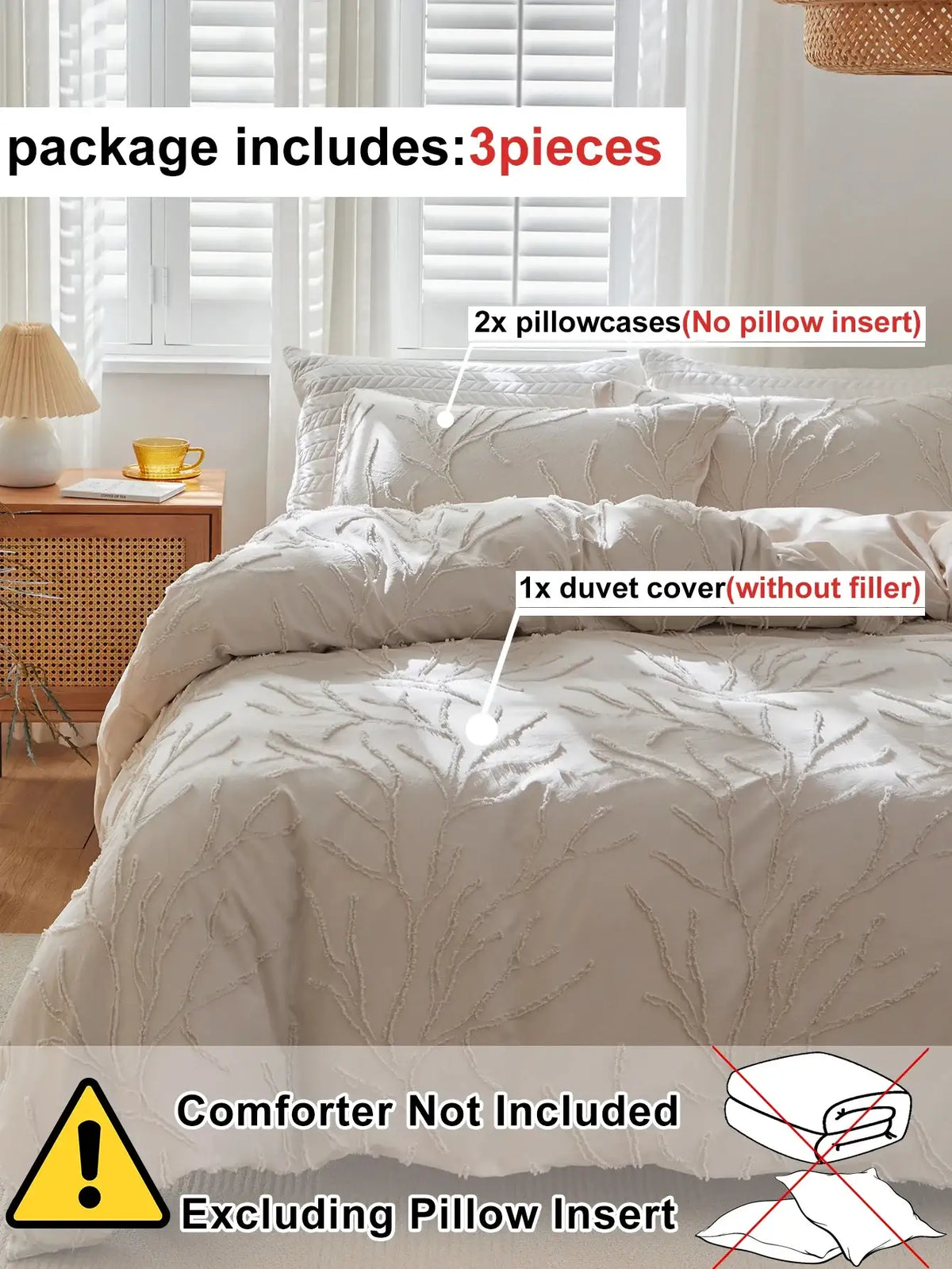 modern-boho-beige-soft-tufted-bedding-set-tree-branch-design-bed-duvet-cover-pillow-case-besontique-home-51903 - Besontique Home