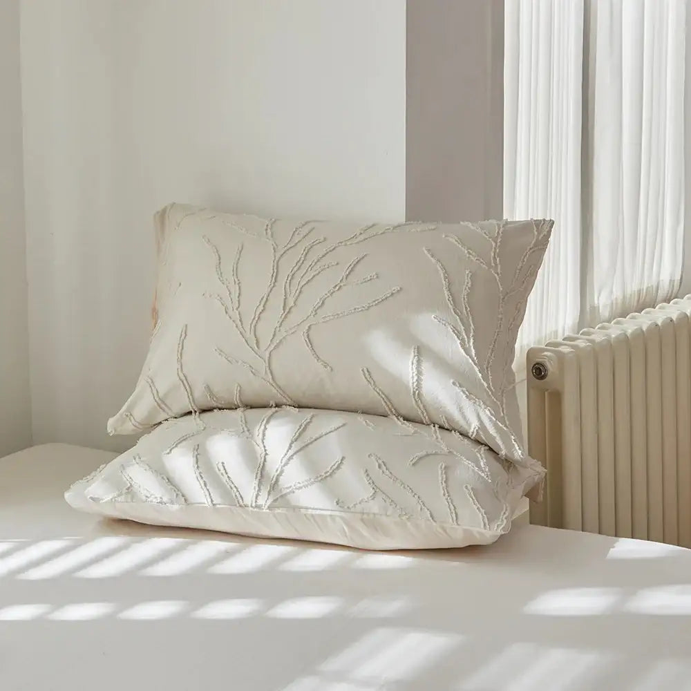 modern-boho-beige-soft-tufted-bedding-set-tree-branch-design-bed-duvet-cover-pillow-case-besontique-home-60356 - Besontique Home