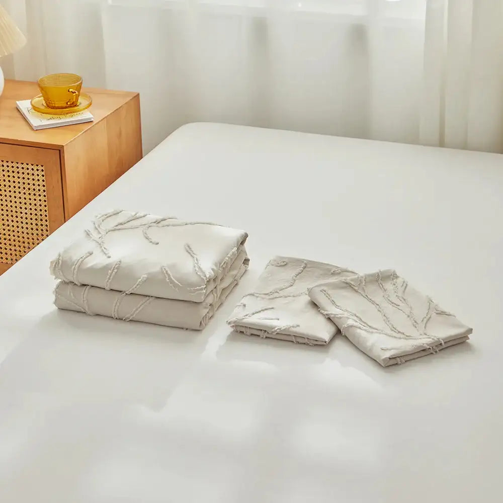 modern-boho-beige-soft-tufted-bedding-set-tree-branch-design-bed-duvet-cover-pillow-case-besontique-home-90279 - Besontique Home