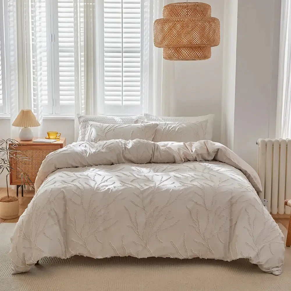 modern-boho-beige-soft-tufted-bedding-set-tree-branch-design-bed-duvet-cover-pillow-case-besontique-home-96673 - Besontique Home