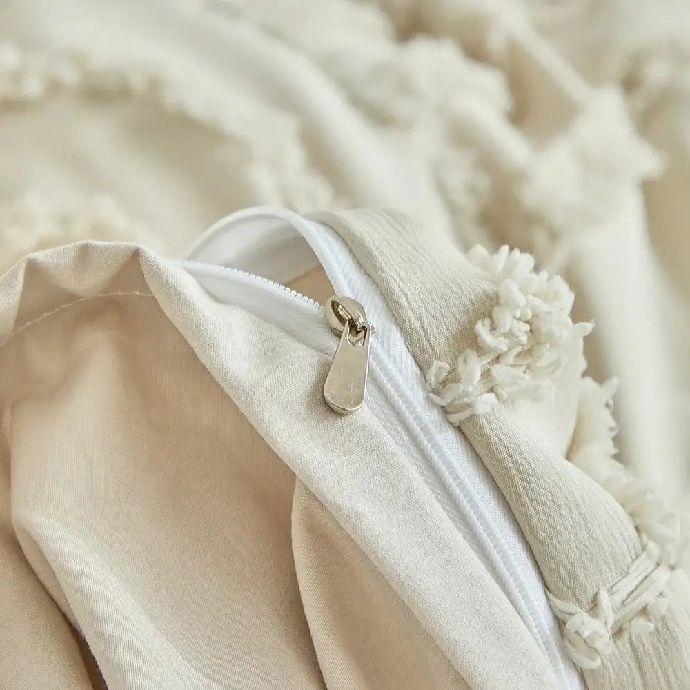 modern-boho-cut-flower-tufted-bedding-set-light-beige-soft-bed-duvet-cover-pillow-case-besontique-home-46187 - Besontique Home