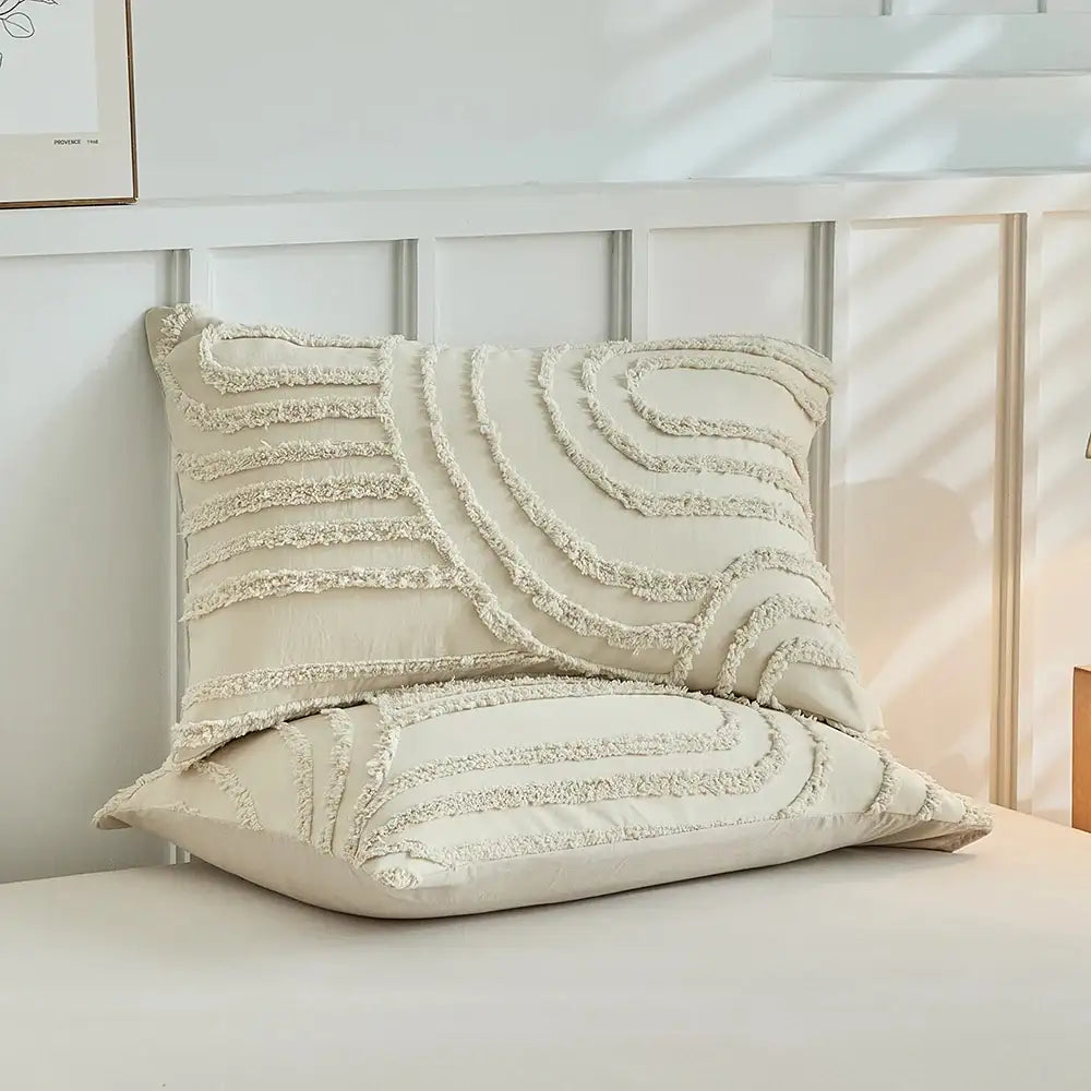 modern-boho-cut-flower-tufted-bedding-set-light-beige-soft-bed-duvet-cover-pillow-case-besontique-home-48258 - Besontique Home