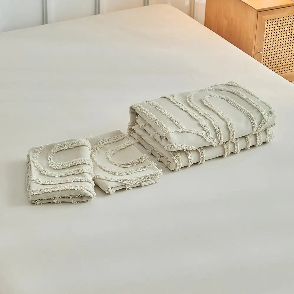 modern-boho-cut-flower-tufted-bedding-set-light-beige-soft-bed-duvet-cover-pillow-case-besontique-home-61579 - Besontique Home