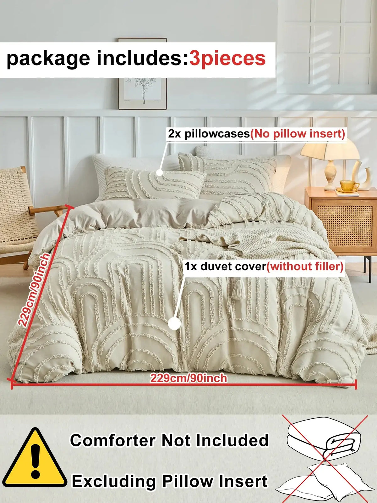 modern-boho-cut-flower-tufted-bedding-set-light-beige-soft-bed-duvet-cover-pillow-case-besontique-home-78934 - Besontique Home