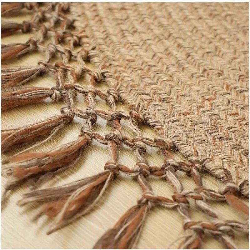 Modern Boho Jute Woven Carpet │ Weave Round Rugs Hand Knotted Tassel Carpet - Besontique Home