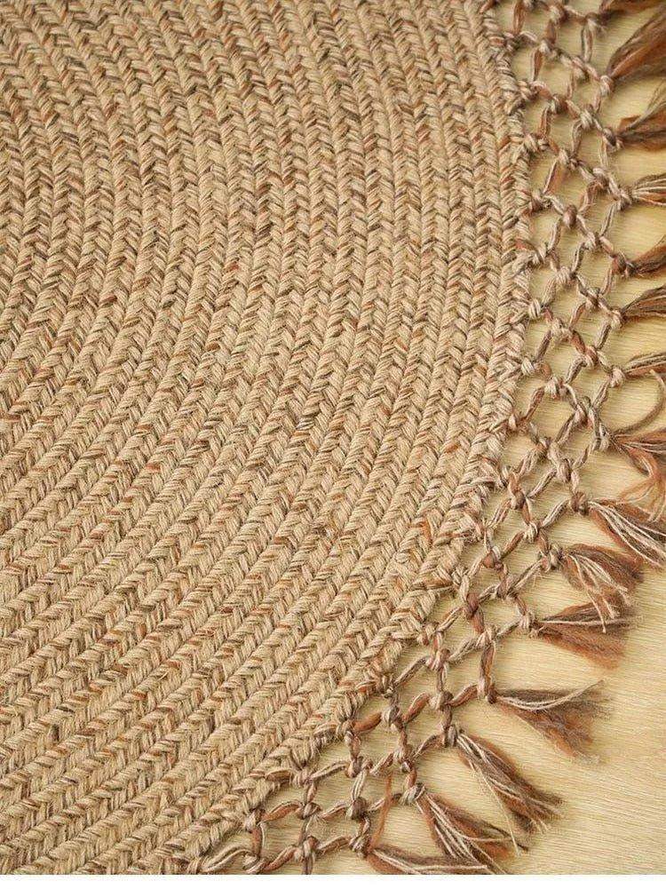 Modern Boho Jute Woven Carpet │ Weave Round Rugs Hand Knotted Tassel Carpet - Besontique Home