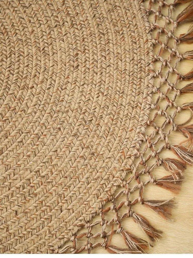 Modern Boho Jute Woven Carpet │ Weave Round Rugs Hand Knotted Tassel Carpet - Besontique Home