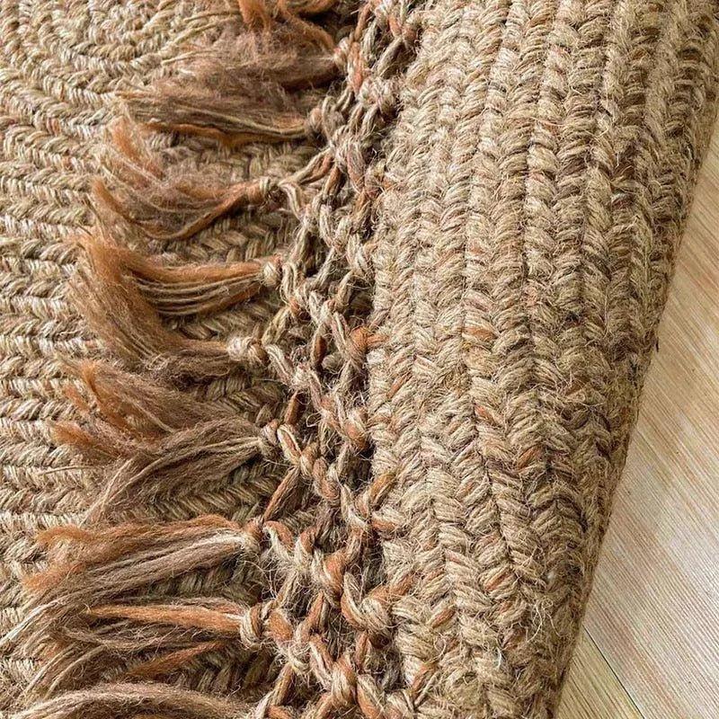 Modern Boho Jute Woven Carpet │ Weave Round Rugs Hand Knotted Tassel Carpet - Besontique Home