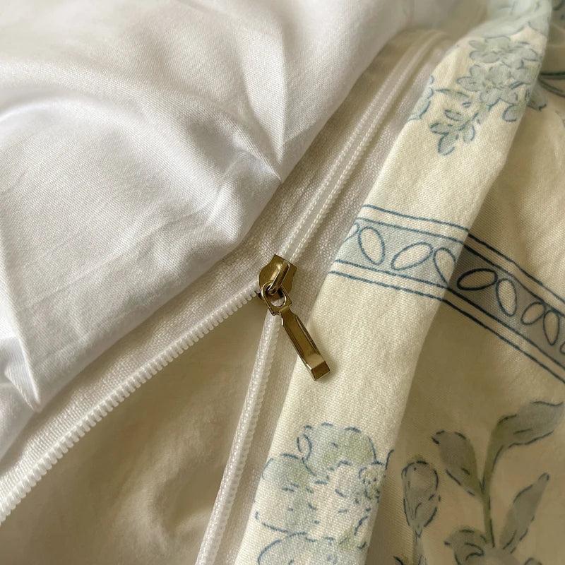 Modern Boho Princess Floral Washed Cotton Bedding Set │ Vintage French Lace Bed Duvet cover Pillow case - Besontique Home