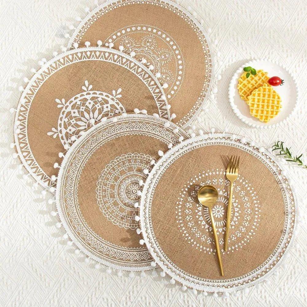 Modern Boho Round Table Placemat │ Jute Woven Table Accessories Mat For Dining Room │ Kitchenware Tableware - Besontique Home
