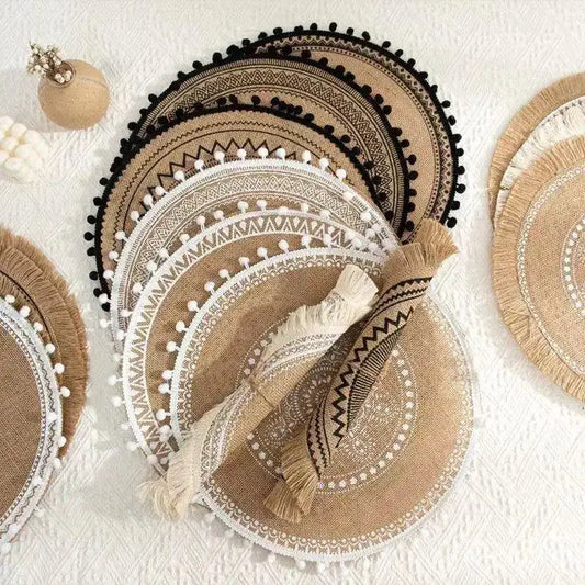 Modern Boho Round Table Placemat │ Jute Woven Table Accessories Mat For Dining Room │ Kitchenware Tableware - Besontique Home