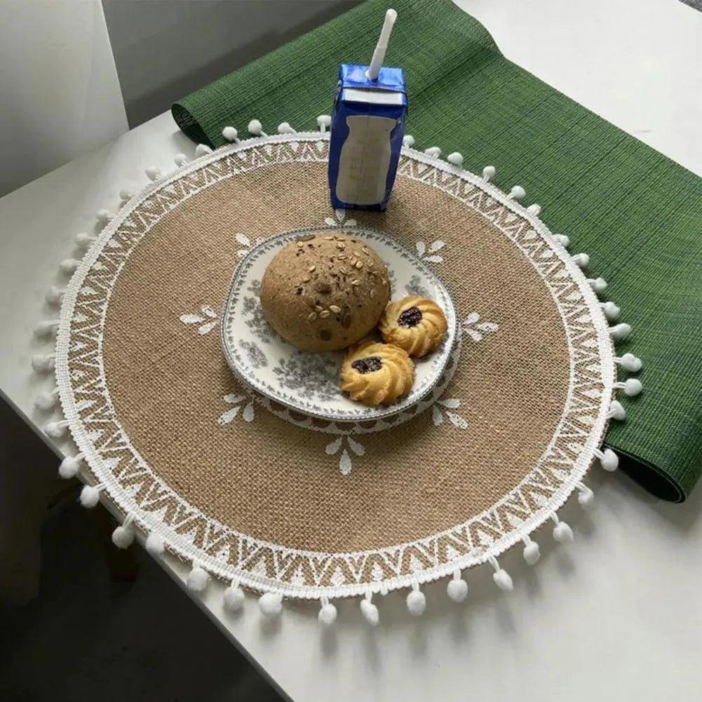 Modern Boho Round Table Placemat │ Jute Woven Table Accessories Mat For Dining Room │ Kitchenware Tableware - Besontique Home