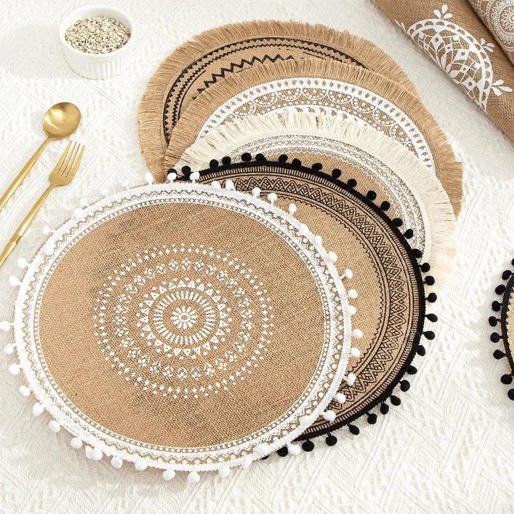 Modern Boho Round Table Placemat │ Jute Woven Table Accessories Mat For Dining Room │ Kitchenware Tableware - Besontique Home