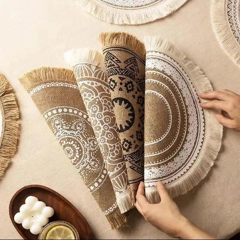 Modern Boho Round Table Placemat with Tassel │ Jute Woven Table Accessories Mats For Dining Room │ Kitchenware Tableware - Besontique Home