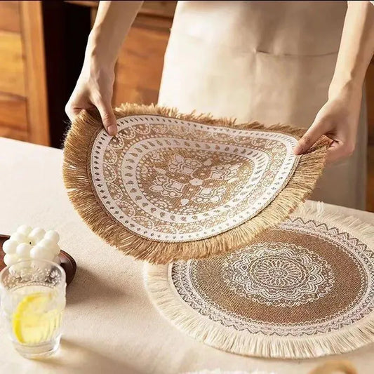 Modern Boho Round Table Placemat with Tassel │ Jute Woven Table Accessories Mats For Dining Room │ Kitchenware Tableware - Besontique Home