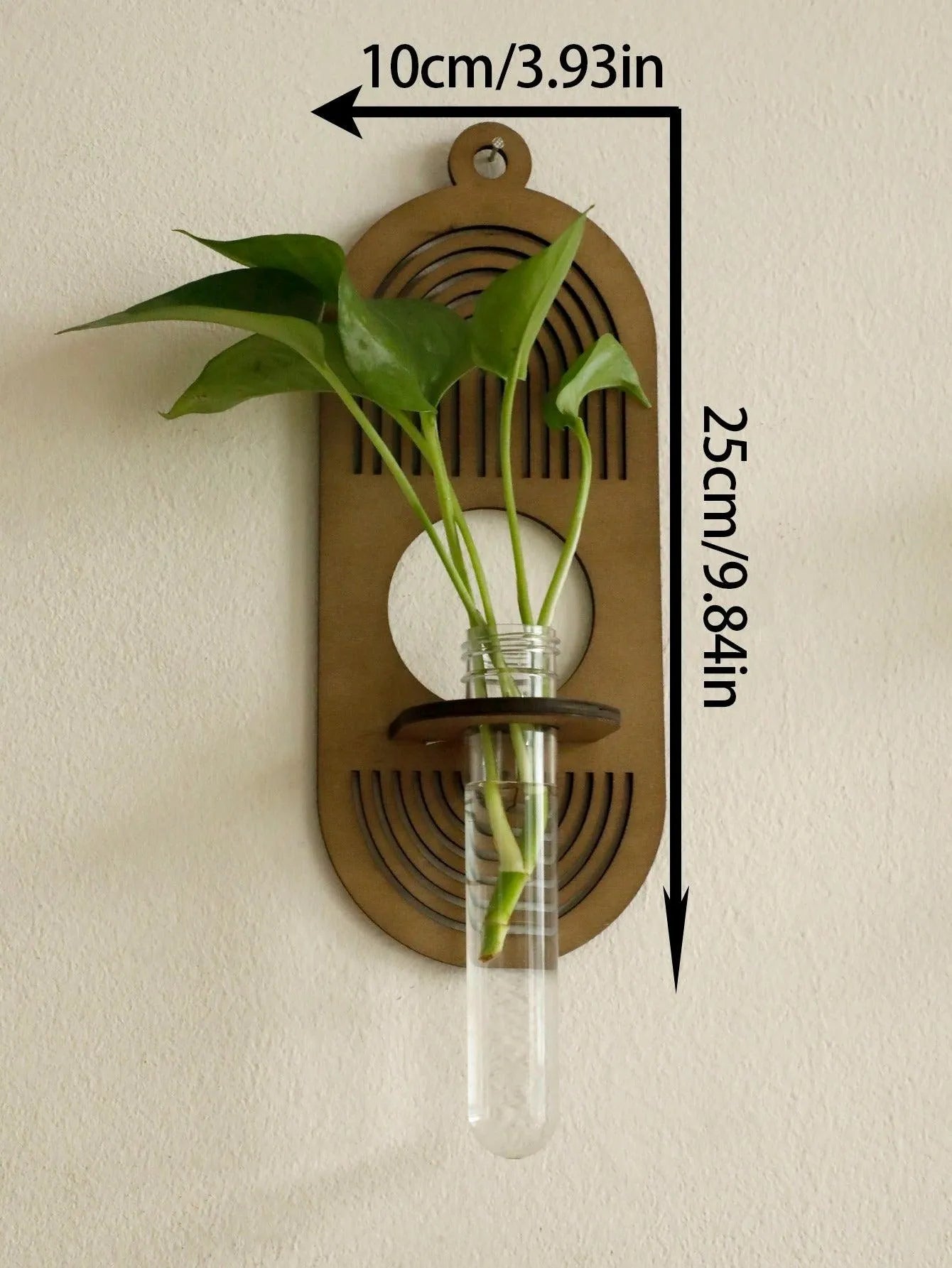 Modern Boho Wood Wall Mounted Hanging Vase │ Hydroponic Transparent Glass Tube Plant Holder - Besontique Home