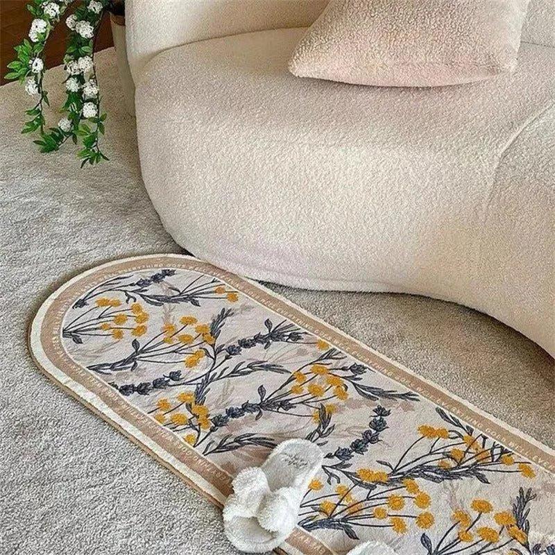 Modern Floral Fluffy Bedside Decorative Oval Rug │ Soft Anti-slip Absorbent Bathroom Floor Mat - Besontique Home