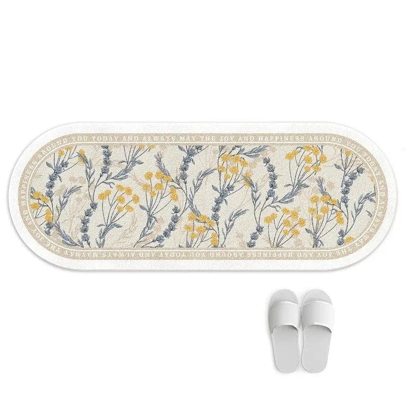 Modern Floral Fluffy Bedside Decorative Oval Rug │ Soft Anti-slip Absorbent Bathroom Floor Mat - Besontique Home
