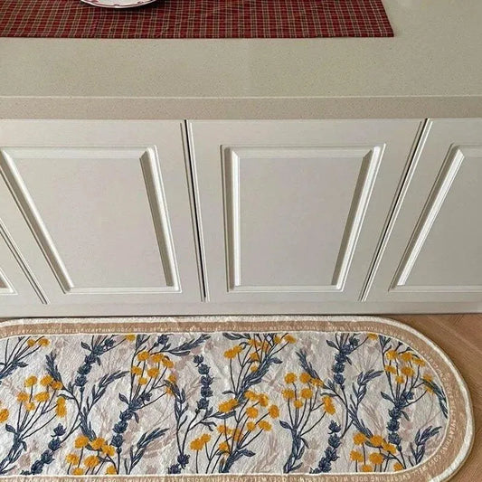 Modern Floral Fluffy Bedside Decorative Oval Rug │ Soft Anti-slip Absorbent Bathroom Floor Mat - Besontique Home