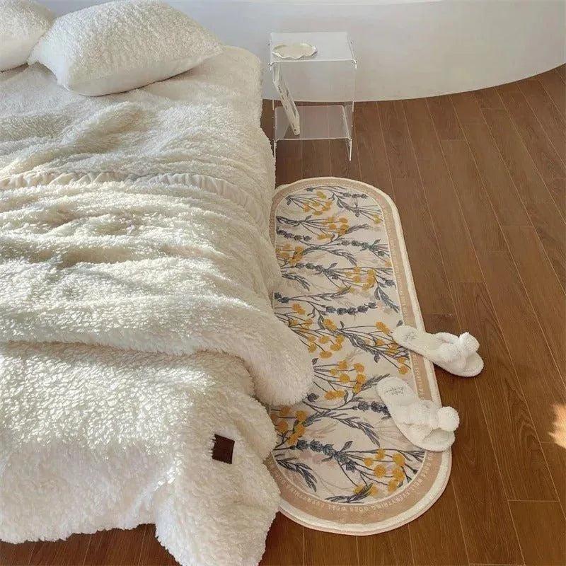 Modern Floral Fluffy Bedside Decorative Oval Rug │ Soft Anti-slip Absorbent Bathroom Floor Mat - Besontique Home