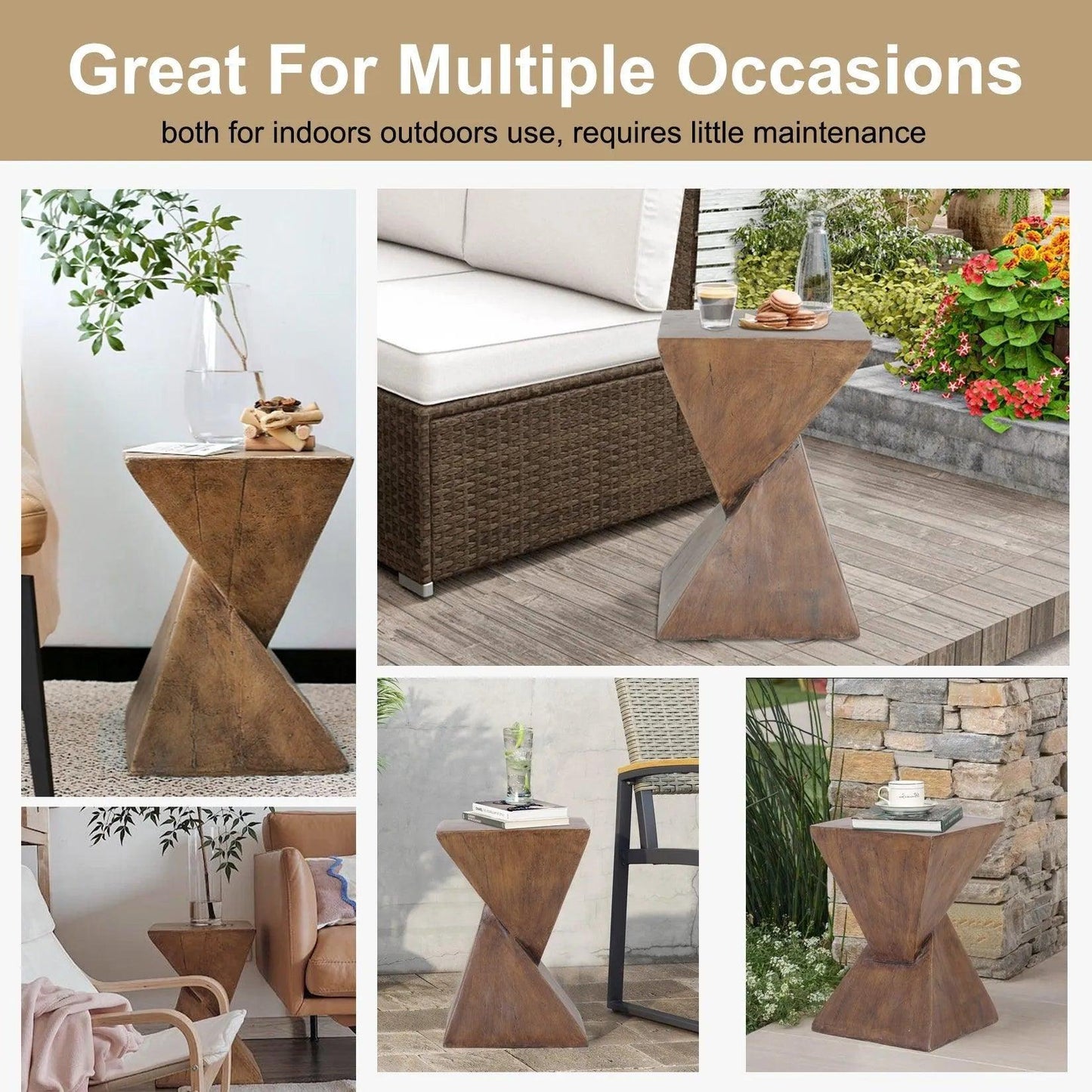 Modern Geometry Antique Side Table │ Lightweight Concrete Wooden Table Furniture - Besontique Home