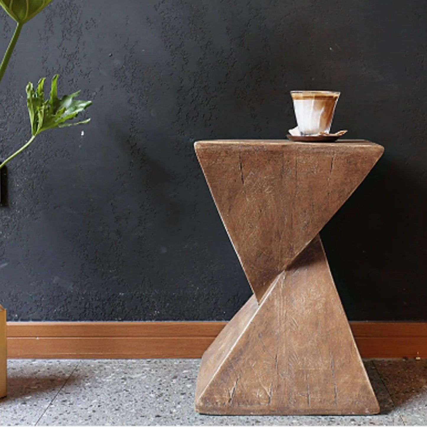 Modern Geometry Antique Side Table │ Lightweight Concrete Wooden Table Furniture - Besontique Home