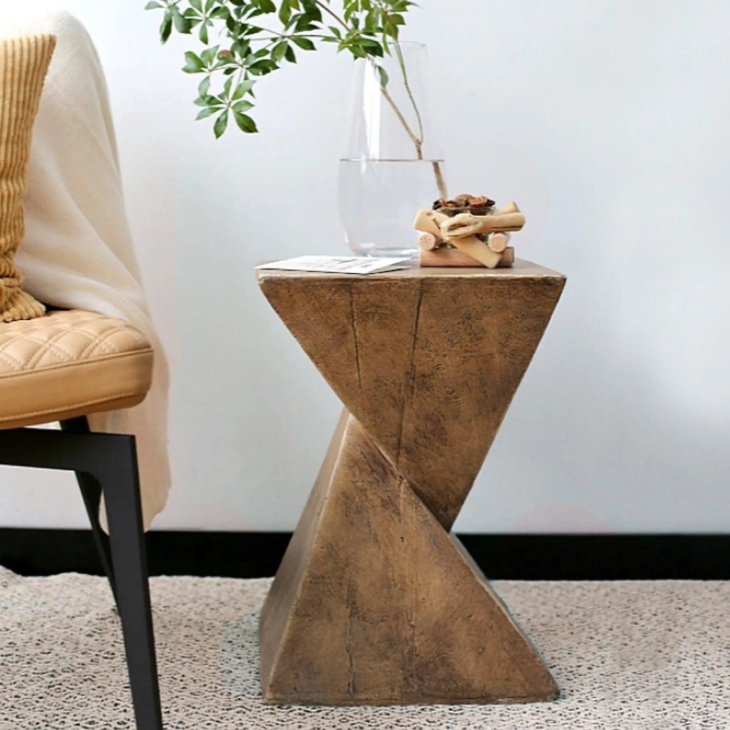 Modern Geometry Antique Side Table │ Lightweight Concrete Wooden Table Furniture - Besontique Home