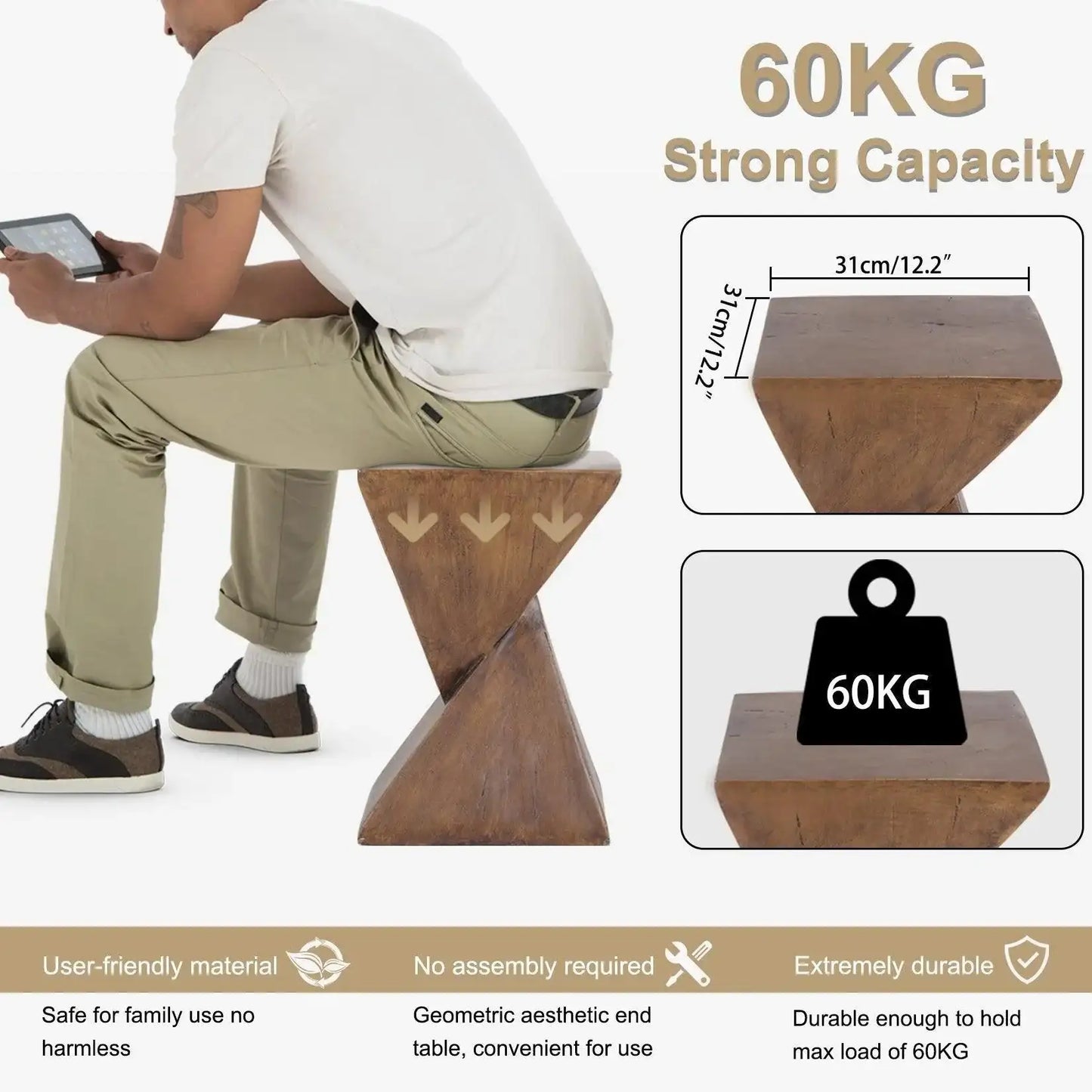 Modern Geometry Antique Side Table │ Lightweight Concrete Wooden Table Furniture - Besontique Home
