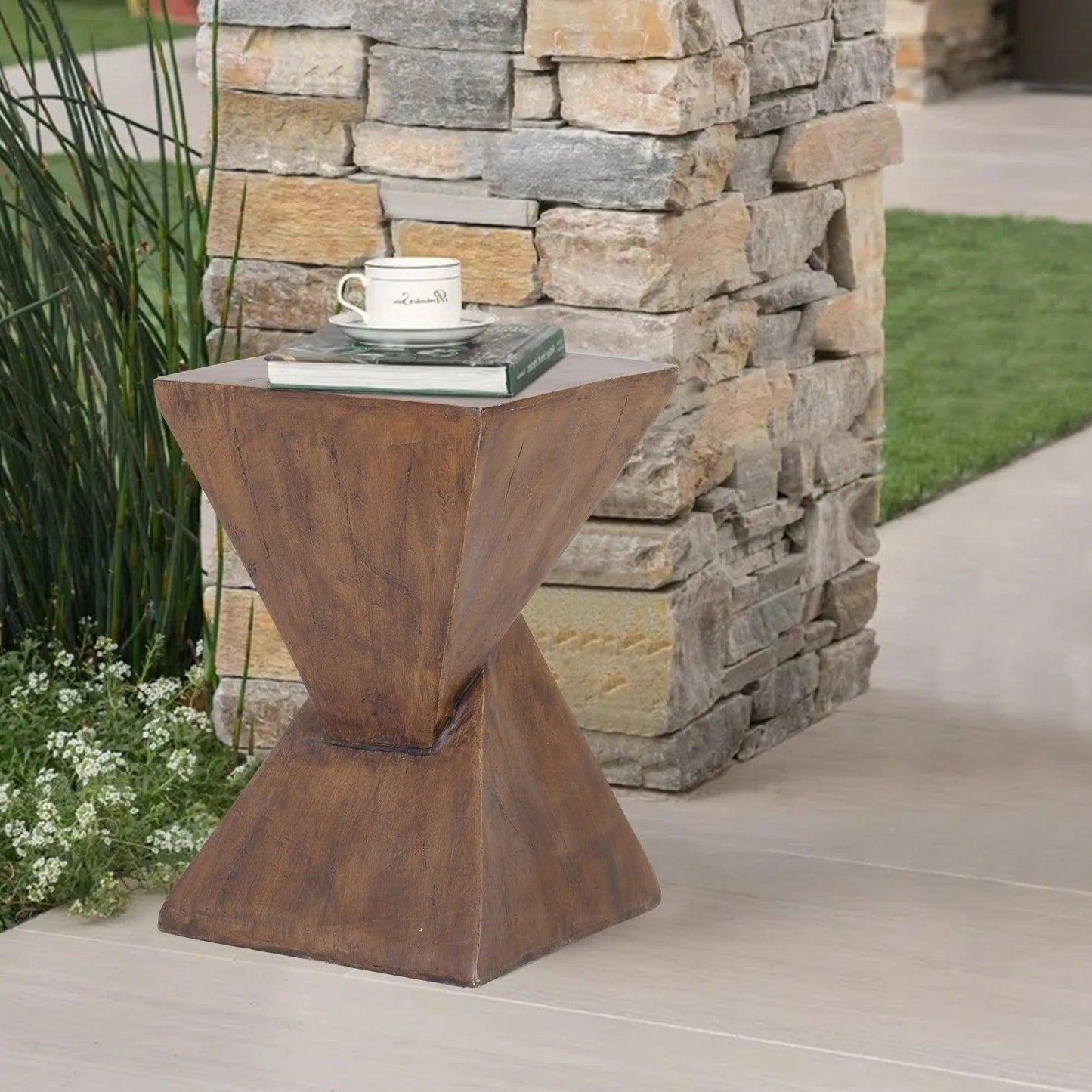 Modern Geometry Antique Side Table │ Lightweight Concrete Wooden Table Furniture - Besontique Home