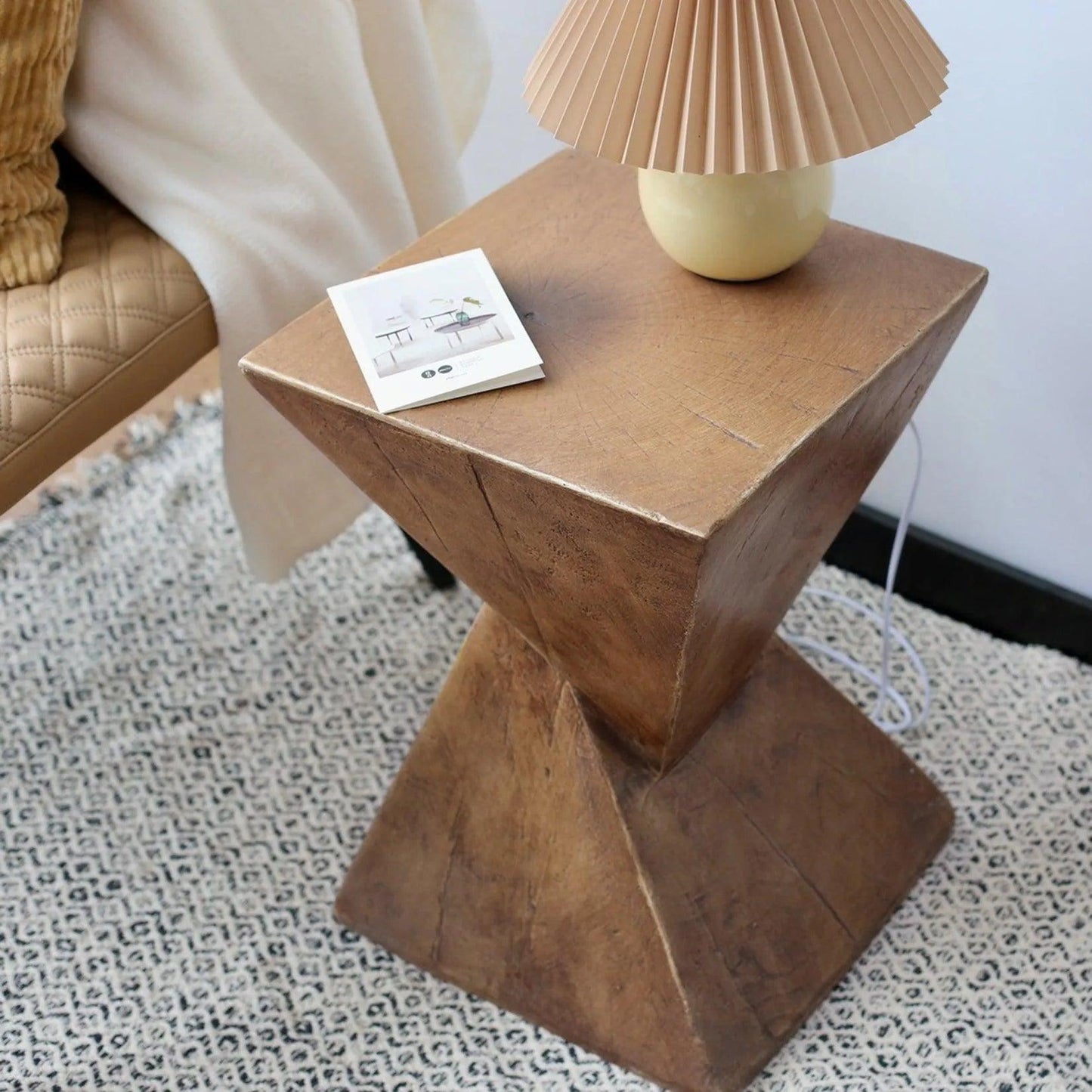 Modern Geometry Antique Side Table │ Lightweight Concrete Wooden Table Furniture - Besontique Home