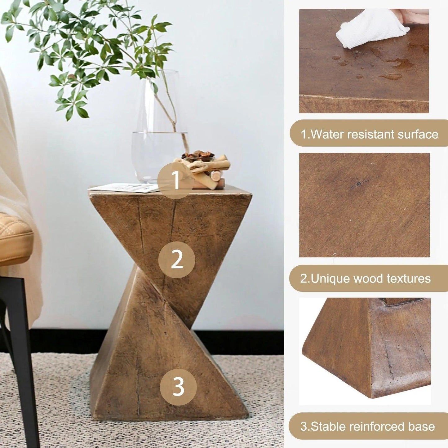 Modern Geometry Antique Side Table │ Lightweight Concrete Wooden Table Furniture - Besontique Home