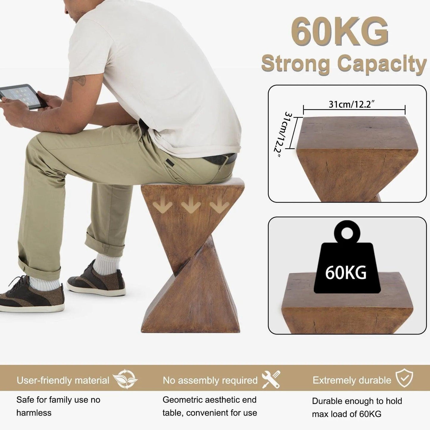 Modern Geometry Antique Side Table │ Lightweight Concrete Wooden Table Furniture - Besontique Home