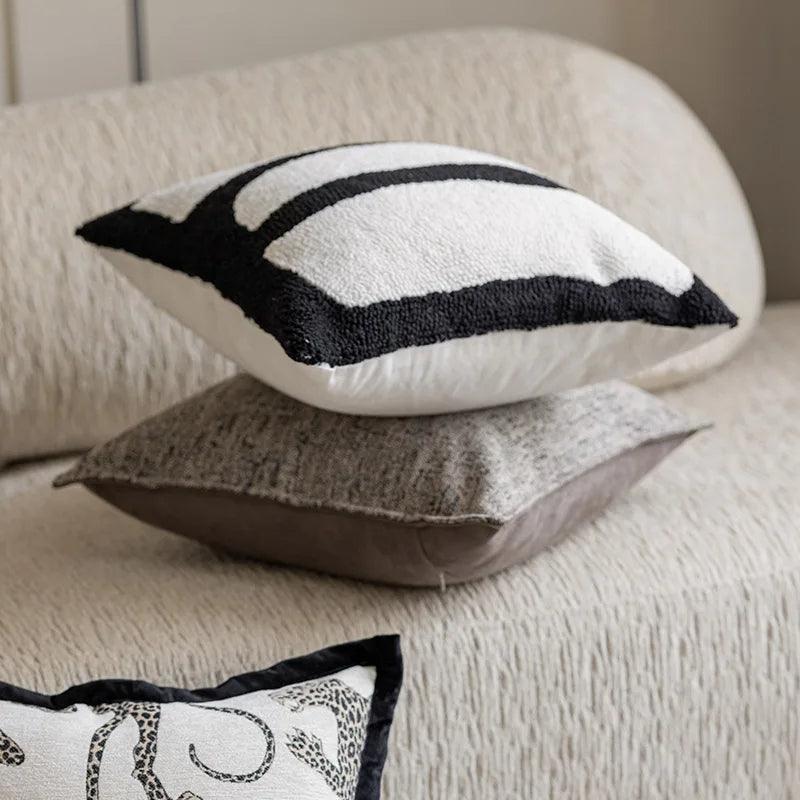 Modern Jacquard Embroidered Cushion Cover β Geometric Beige Black Luxury Design Throw Pillow Covers - Besontique Home