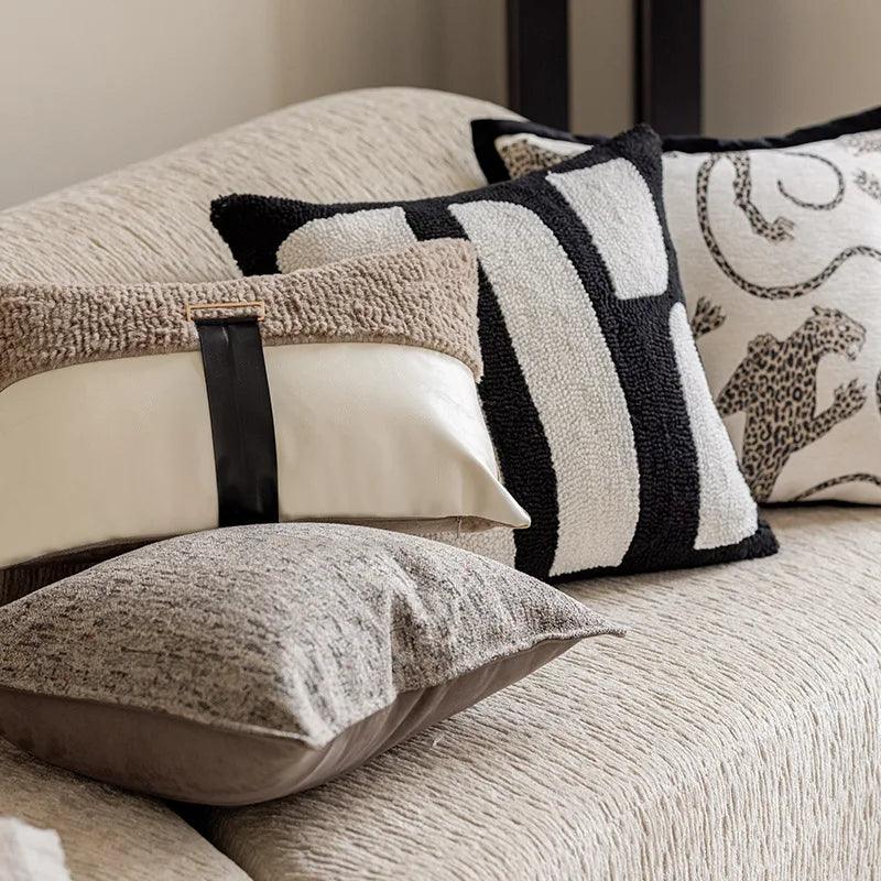Modern Jacquard Embroidered Cushion Cover β Geometric Beige Black Luxury Design Throw Pillow Covers - Besontique Home