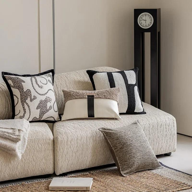 Modern Jacquard Embroidered Cushion Cover β Geometric Beige Black Luxury Design Throw Pillow Covers - Besontique Home