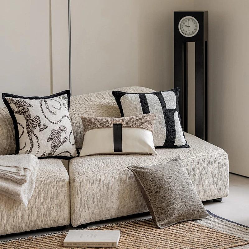Modern Jacquard Embroidered Cushion Cover β Geometric Beige Black Luxury Design Throw Pillow Covers - Besontique Home