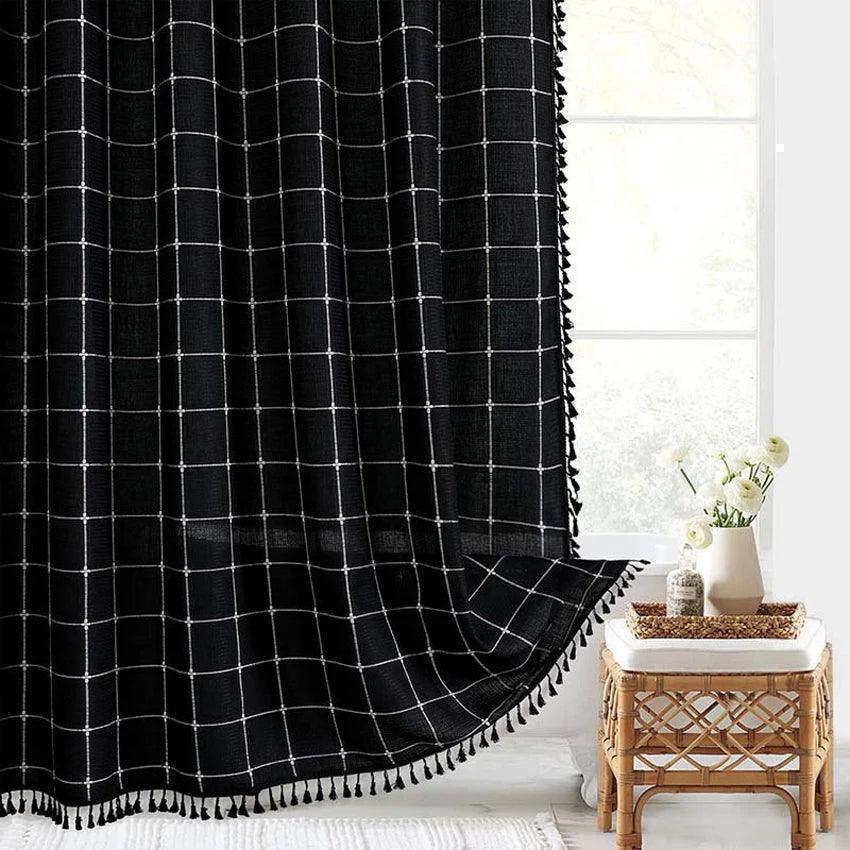 Modern Jacquard Linen Shower Curtain with Tassels (1 pcs) │ For Nordic Style Bathroom Decor - Besontique Home