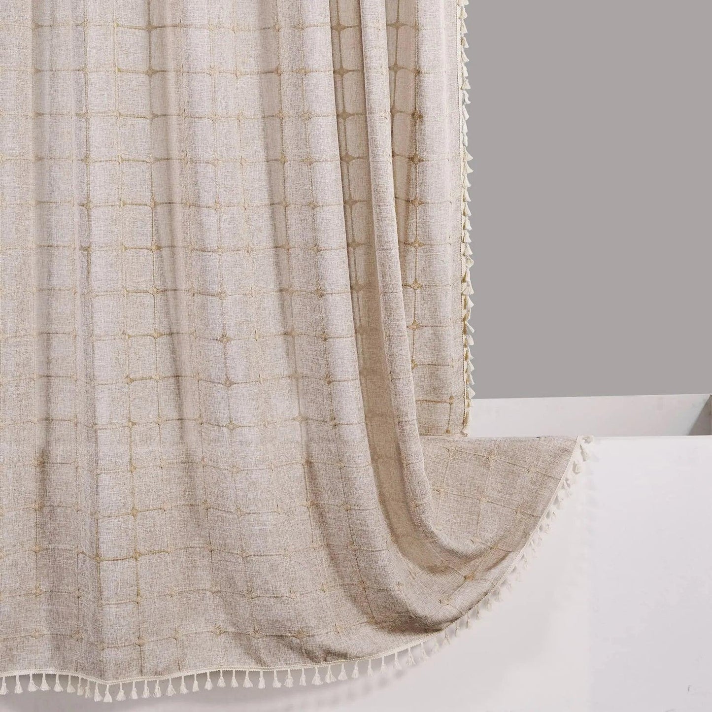 Modern Jacquard Linen Shower Curtain with Tassels (1 pcs) │ For Nordic Style Bathroom Decor - Besontique Home