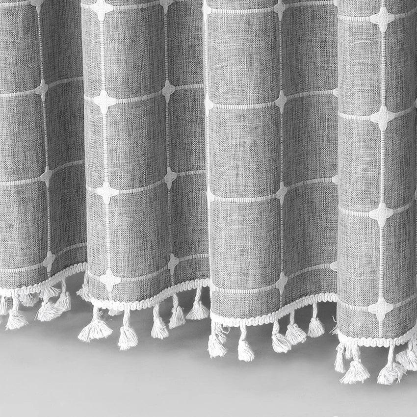 Modern Jacquard Linen Shower Curtain with Tassels (1 pcs) │ For Nordic Style Bathroom Decor - Besontique Home
