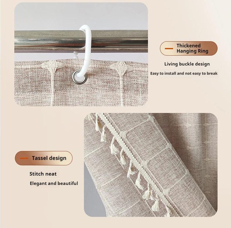 Modern Jacquard Linen Shower Curtain with Tassels (1 pcs) │ For Nordic Style Bathroom Decor - Besontique Home