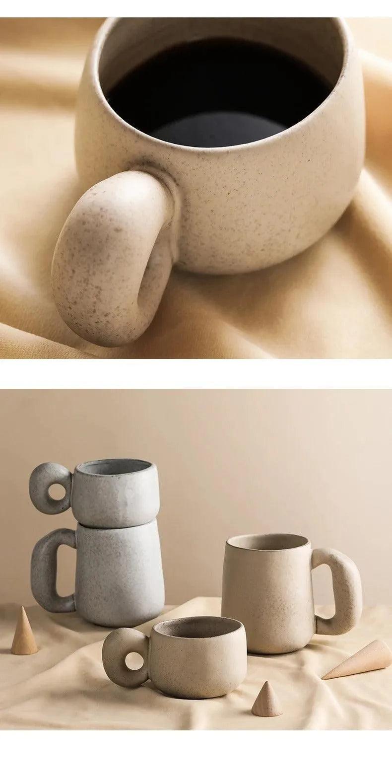 Modern Japanese Stoneware Retro Coffee Mug │ Aesthetic Decorative Cups Kitchenware - Besontique Home