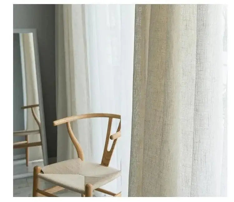 Modern Linen Ivory White Tulle Curtain │ Japanese style Thicken sheer Shading Window Drapes - Besontique Home