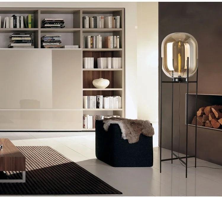 Modern Nordic Clear Glass Floor Lamp Light (Amber/Transparent/Grey) │ Industrial LED Living Bedroom Decor Big Lighting Lamp - Besontique Home