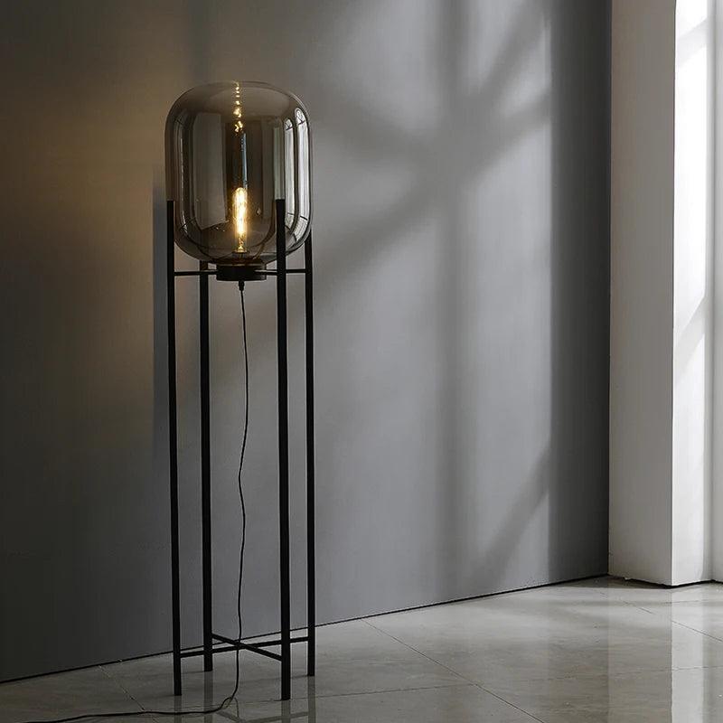 Modern Nordic Clear Glass Floor Lamp Light (Amber/Transparent/Grey) │ Industrial LED Living Bedroom Decor Big Lighting Lamp - Besontique Home