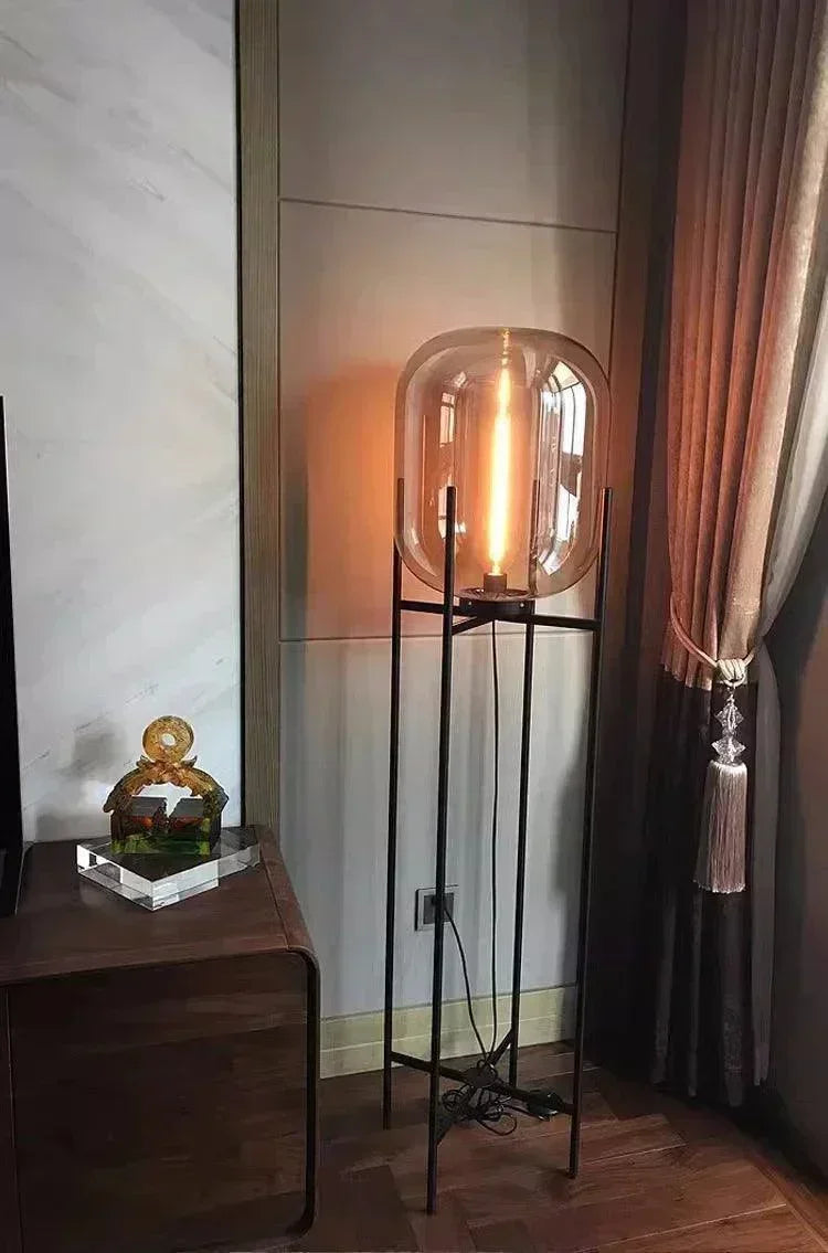 Modern Nordic Clear Glass Floor Lamp Light (Amber/Transparent/Grey) │ Industrial LED Living Bedroom Decor Big Lighting Lamp - Besontique Home