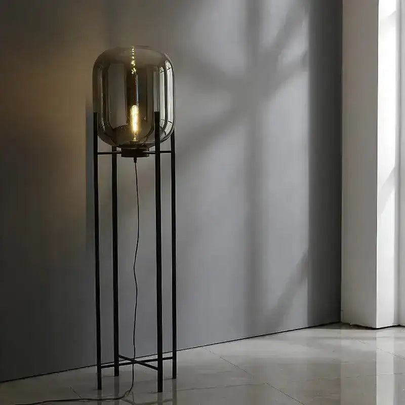 Modern Nordic Clear Glass Floor Lamp Light (Amber/Transparent/Grey) │ Industrial LED Living Bedroom Decor Big Lighting Lamp - Besontique Home