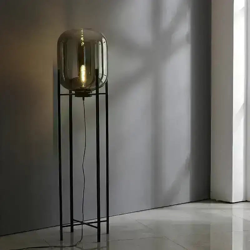 Modern Nordic Clear Glass Floor Lamp Light (Amber/Transparent/Grey) │ Industrial LED Living Bedroom Decor Big Lighting Lamp - Besontique Home