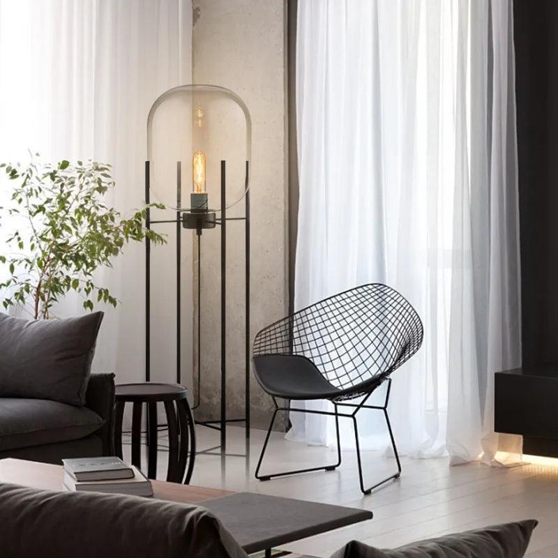Modern Nordic Clear Glass Floor Lamp Light (Amber/Transparent/Grey) │ Industrial LED Living Bedroom Decor Big Lighting Lamp - Besontique Home