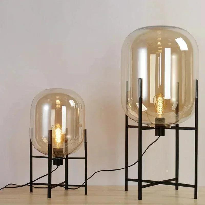 Modern Nordic Clear Glass Floor Lamp Light (Amber/Transparent/Grey) │ Industrial LED Living Bedroom Decor Big Lighting Lamp - Besontique Home