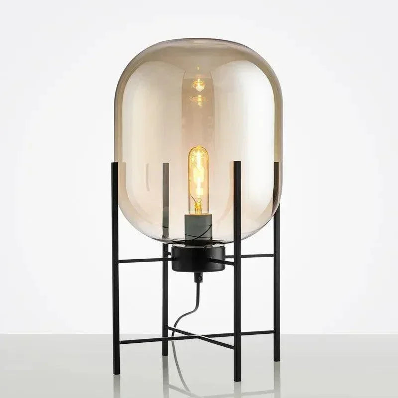 Modern Nordic Clear Glass Table Lamp Light (Amber/Transparent/Grey) │ Industrial LED Living Bedroom Decor Lighting Desk Lamp - Besontique Home
